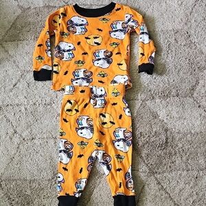 Nwot Peanuts Snoopy Kids One Piece Pajama - Orange and Black